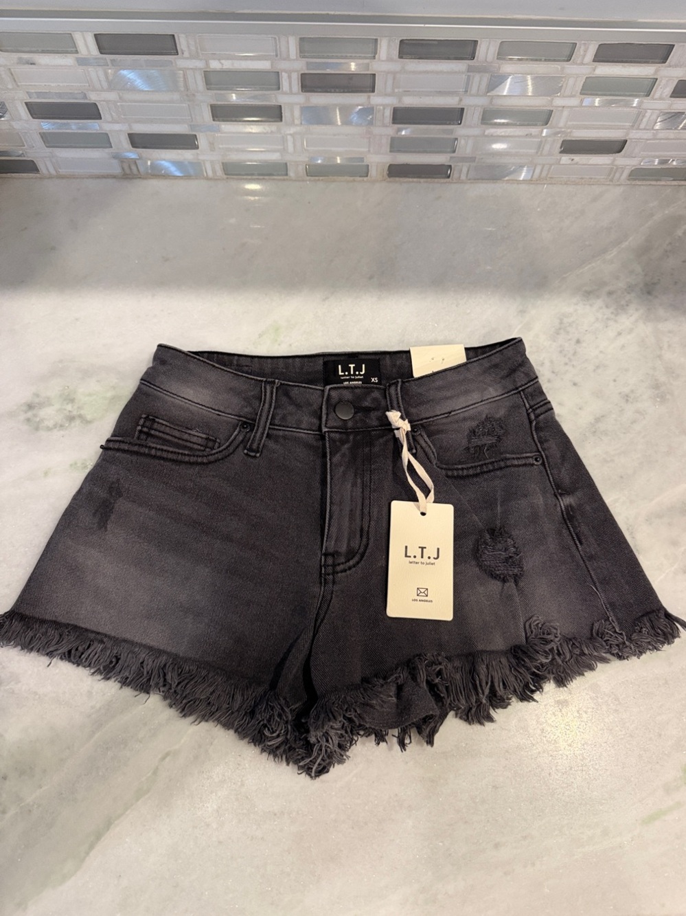 L.T.J. Letter to Juliet Black Frayed Denim Shorts